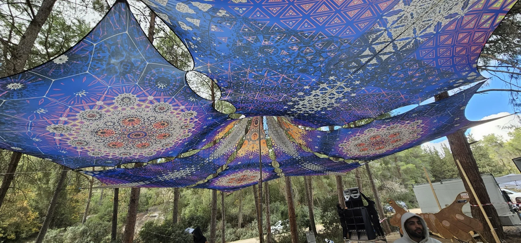 צילייה צבעונית עם דוגמה מעגלית בין עצים